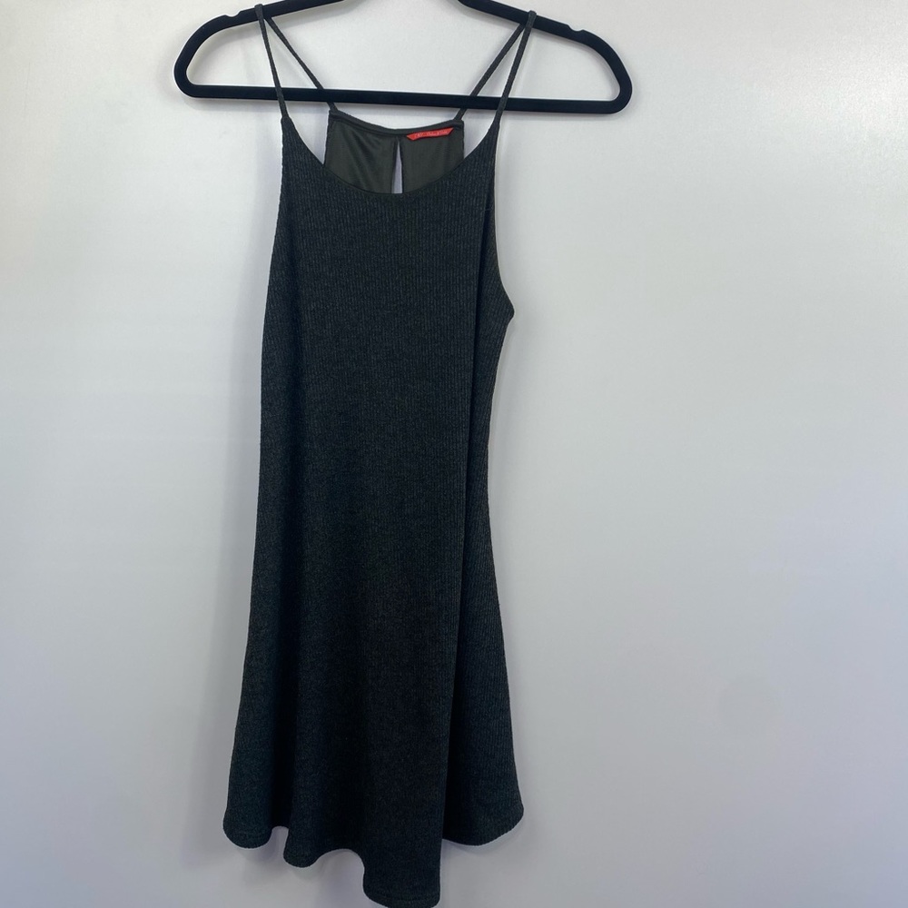 Chelsea & Violet Ribbed Knit Halter Dress Gray Sml